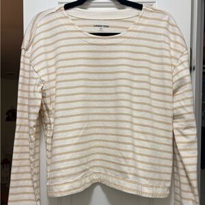 Lands' End Women's Beige Striped Long Sleeve Top